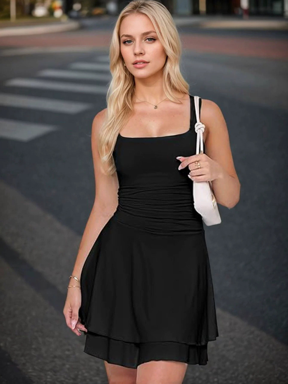 ZARA Sexy Spring Summer Solid Color Square Neck Tight Elegant Dress